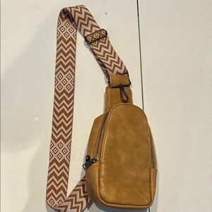 Threaded Pear Vegan Leather Tan Crossbody Bag